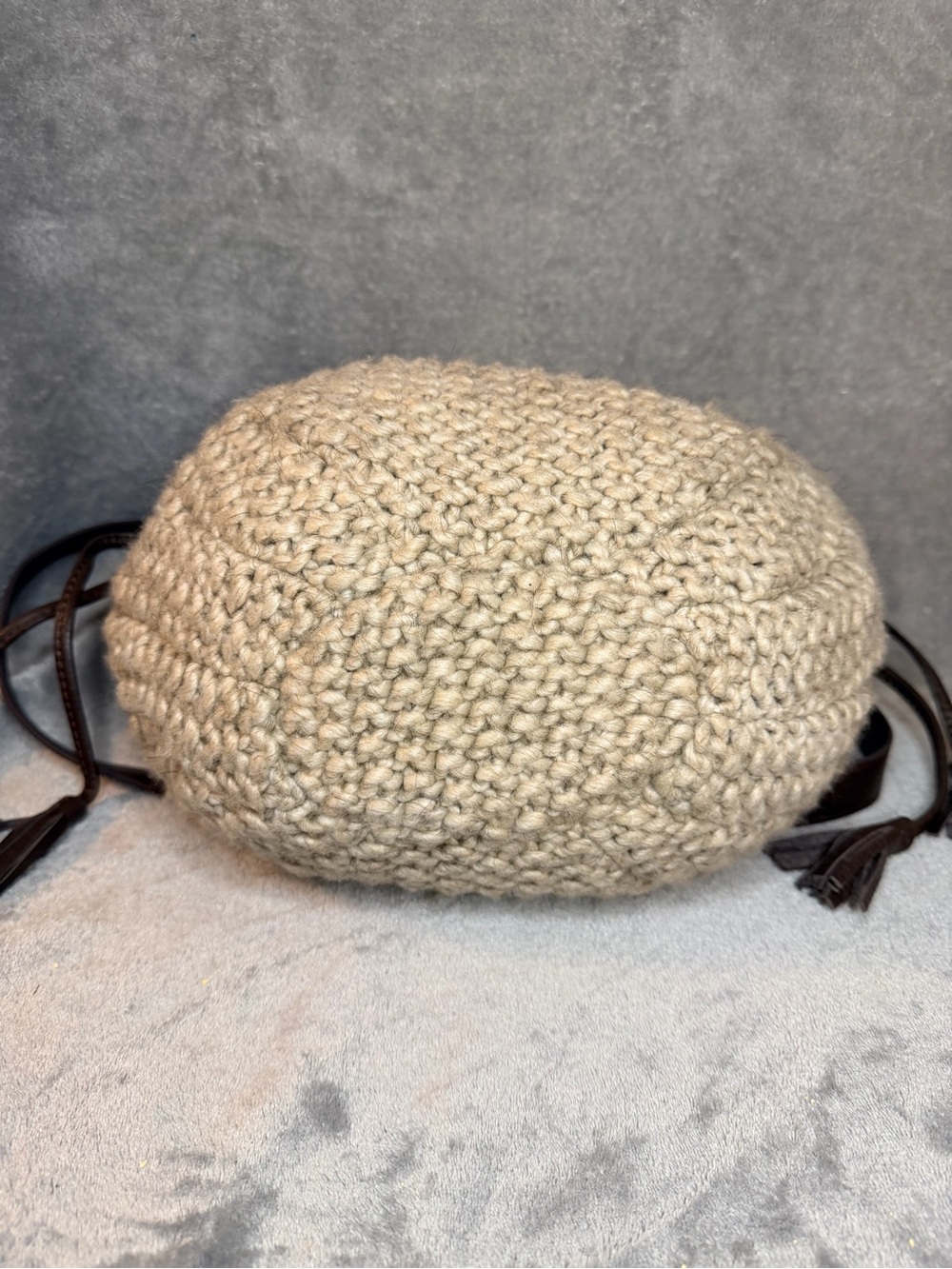 UGG Cable Knit Lambswool and Yak Drawstring Hobo w/ Brown Leather Trim - Picture 9 of 12